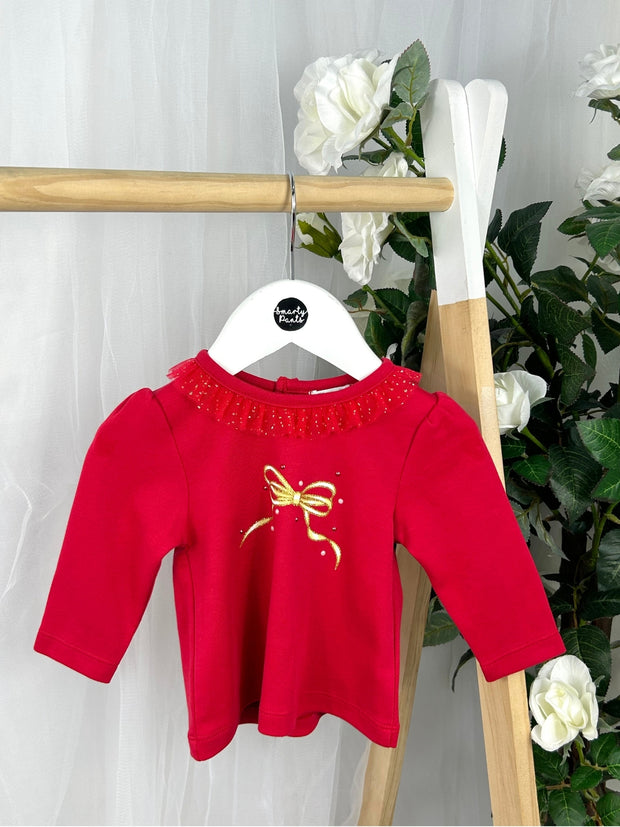 Mintini Baby Girls Red Bow Bloomers Outfit Set (3M - 2Y)