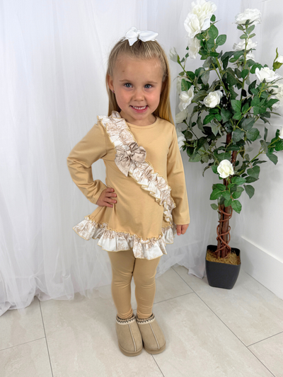 Girls 'Alba' Cross Ruffle Legging Set (18M - 8Y) - Beige