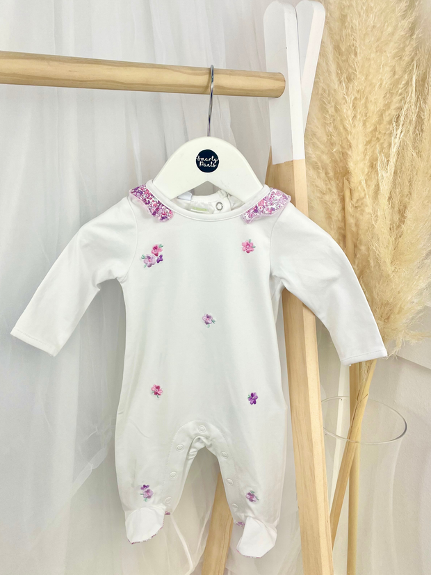 iDo Baby Girl White Babygrow With Lilic Flowers