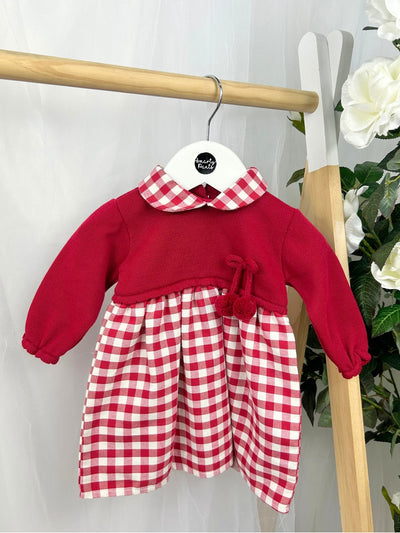 Girls Red Gingham Knit Dress (3M-3Y)