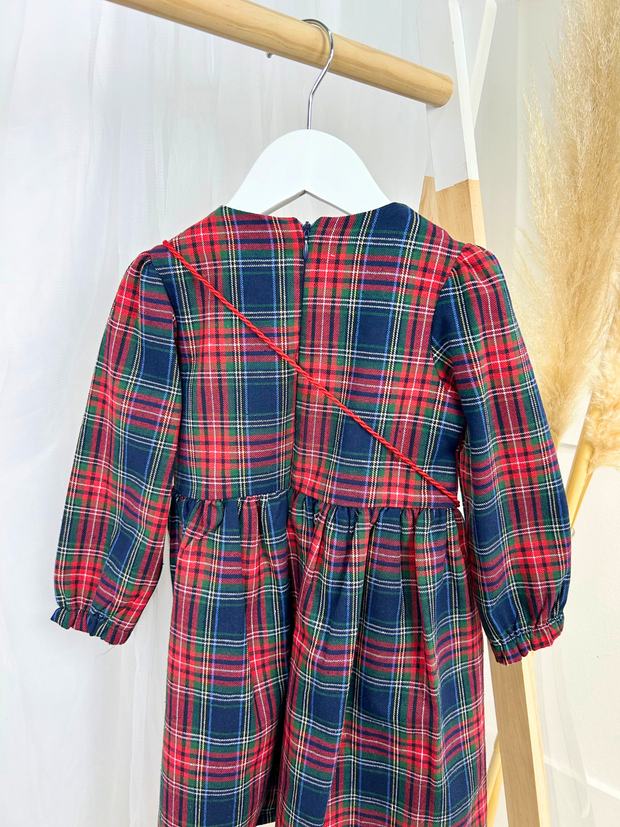 Girls Tartan Dress With Matching Bag - 2 Colours