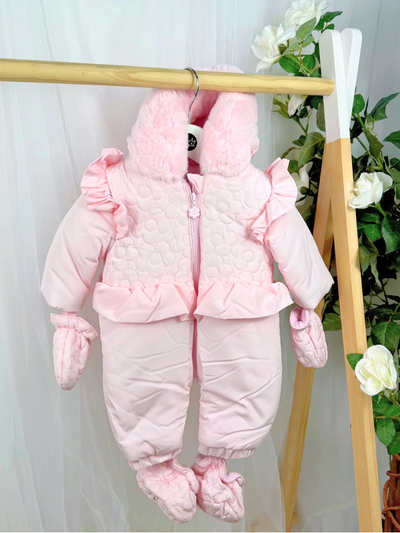 Mintini Baby Girl Pink Heart Snowsuit (1M - 9M)