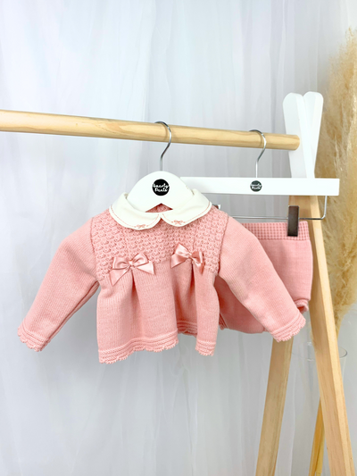 Baby Girl Dusky Pink Knitted Outfit Set