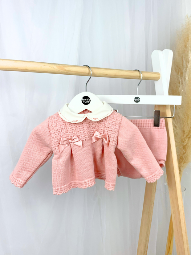 Baby Girl Dusky Pink Knitted Outfit Set