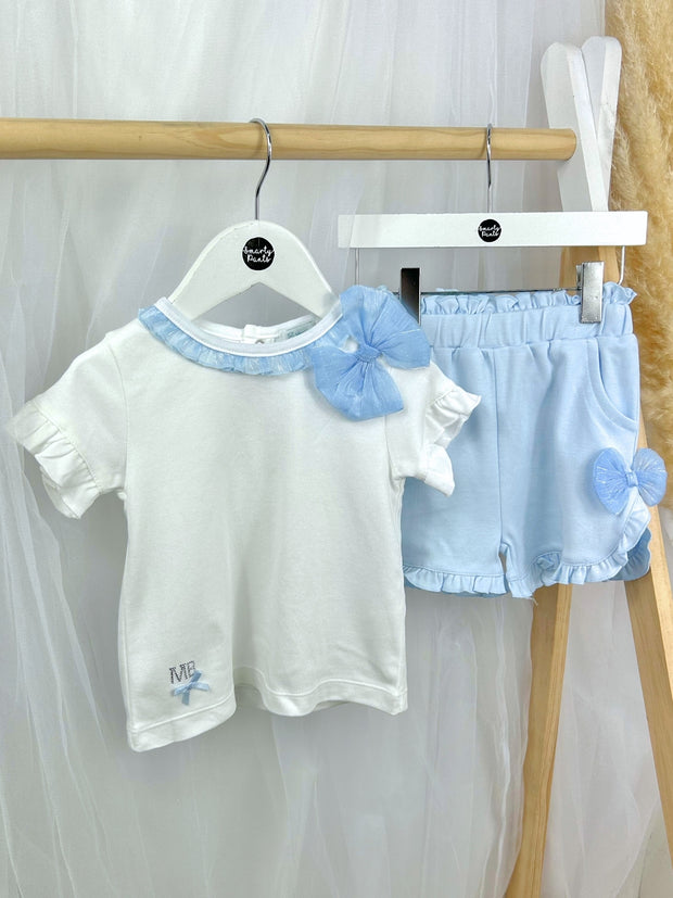 Mintini Toddler Girl White & Blue Short Set