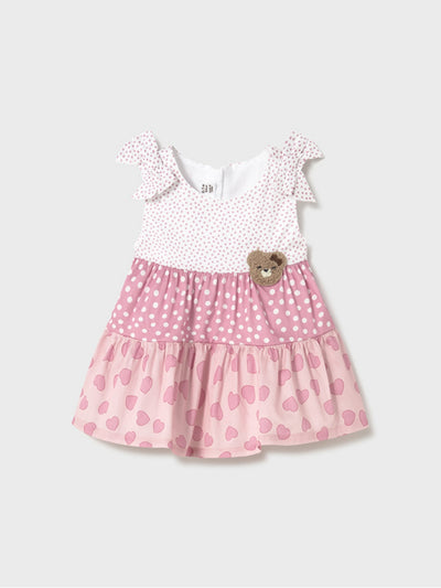 Mayoral Baby Girl Tiered Patterned Teddy Dress - Pink