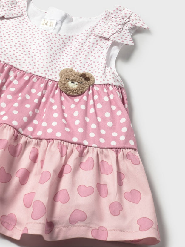 Mayoral Baby Girl Tiered Patterned Teddy Dress - Pink