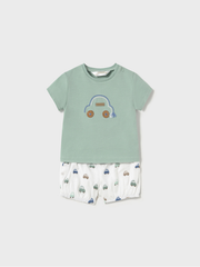 Mayoral Baby Boy Green & White Car Print Short Set