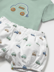 Mayoral Baby Boy Green & White Car Print Short Set