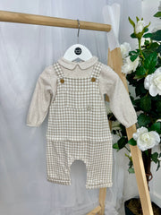 Tutto Piccolo Baby Boy Beige Gingham Dungaree Babygrow (3M-12M)