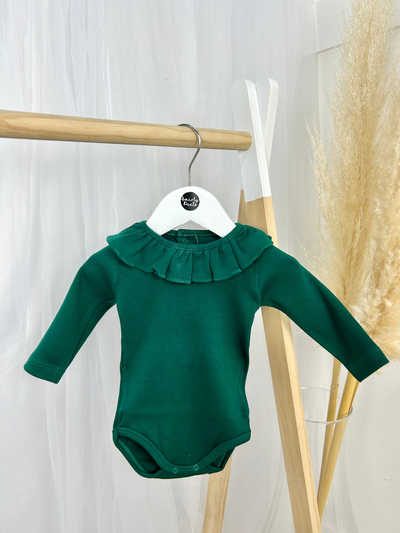 Calamaro Green Plain Long Sleeve Frill Vest