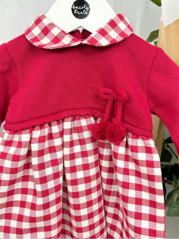 Girls Red Gingham Knit Dress (3M-3Y)