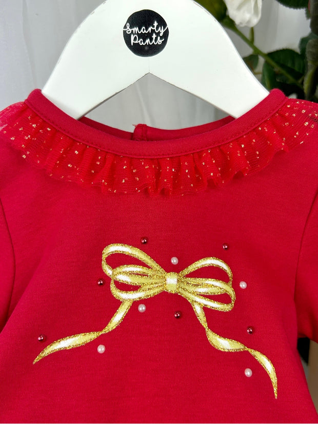 Mintini Baby Girls Red Bow Bloomers Outfit Set (3M - 2Y)