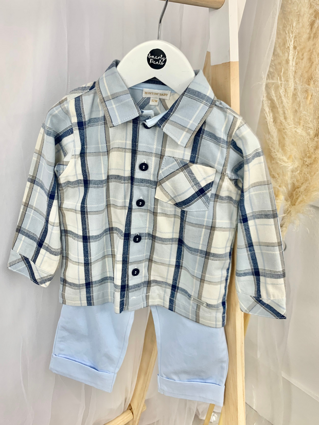 Mintini Toddler Boy Blue Check Shirt & Trousers