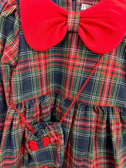 Girls Navy Tartan Dress & Handbag Set (9M-4Y)