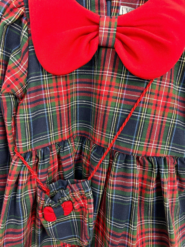 Girls Navy Tartan Dress & Handbag Set (9M-4Y)