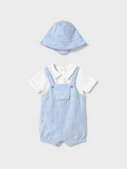 Mayoral Baby Boy Blue Dungaree Romper & Sun Hat