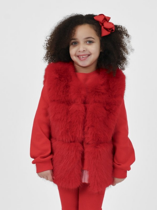 Girls 'Alora' Faux Fur Gilet (12M - 8Y) - Red