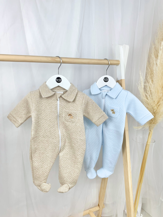 Baby Boy Teddy Zip Sleepsuit - 2 Colours