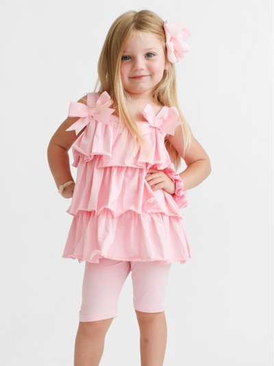 Girls 'Ava' Frilly Short Set - Pink