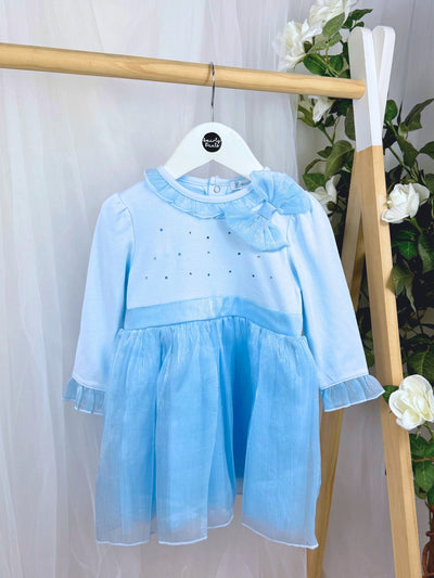 Mintini Girls Blue Bow Frill Dress (3M - 5Y)