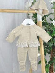 Pex Baby Girls 'Florence' Beige Outfit Set (NB-6M)