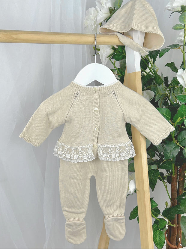 Pex Baby Girls 'Florence' Beige Outfit Set (NB-6M)