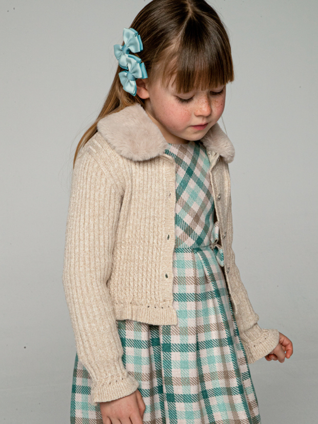 Mayoral Junior Girl Faux Fur Collar Cardigan - 4 Colours