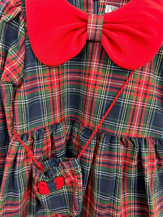 Girls Tartan Dress With Matching Bag - 2 Colours