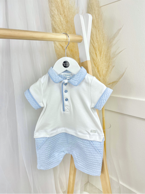 Mintini Baby Boy Blue & White Romper