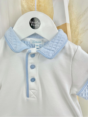 Mintini Baby Boy Blue & White Romper