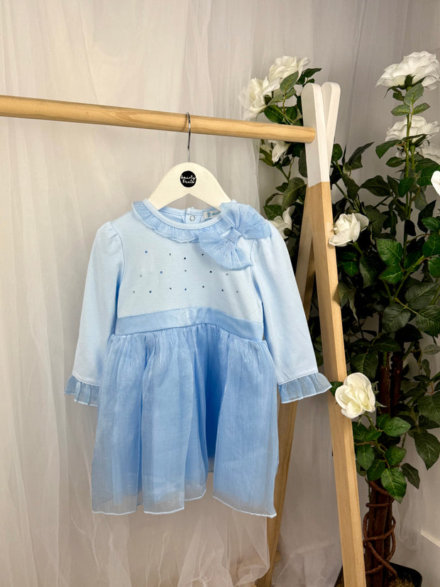 Mintini Girls Blue Bow Frill Dress (3M - 5Y)
