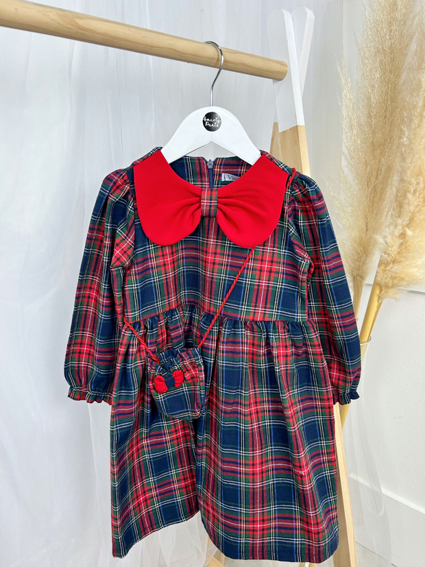 Girls Tartan Dress With Matching Bag - 2 Colours