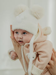 Fulvia Beige Double Pom Pom Hat