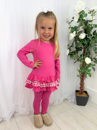 Girls 'Fran' Frill Hem Legging Set (18M - 8Y) - Hot Pink