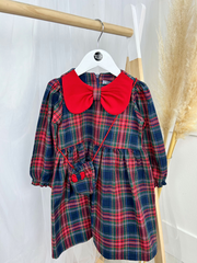 Girls Navy Tartan Dress & Handbag Set (9M-4Y)
