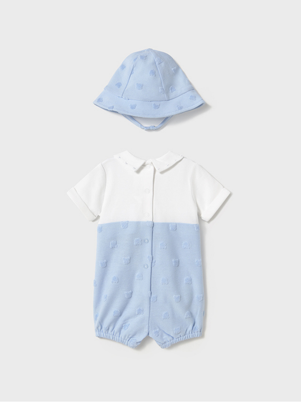 Mayoral Baby Boy Blue Dungaree Romper & Sun Hat