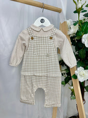 Tutto Piccolo Baby Boy Beige Gingham Dungaree Babygrow (3M-12M)