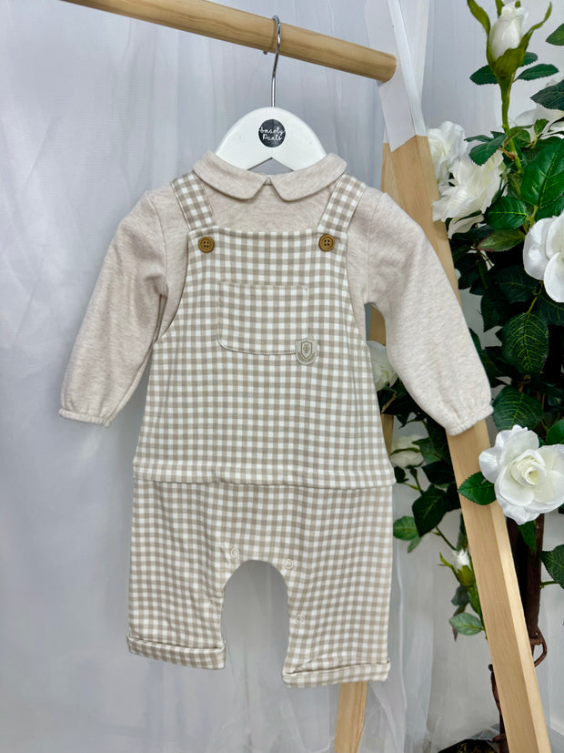 Tutto Piccolo Baby Boy Beige Gingham Dungaree Babygrow (3M-12M)