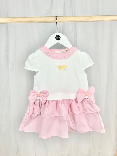 Toddler Girl White & Pink Stripped Bow Dress