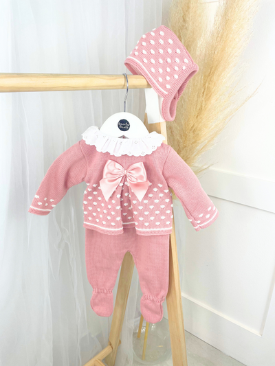 Baby Girls 3 Piece Pink Outfit Set & Hat