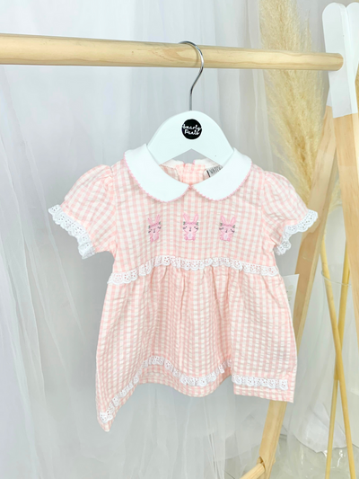 Baby Girls Pink Check Bunny Dress