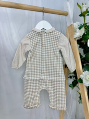 Tutto Piccolo Baby Boy Beige Gingham Dungaree Babygrow (3M-12M)