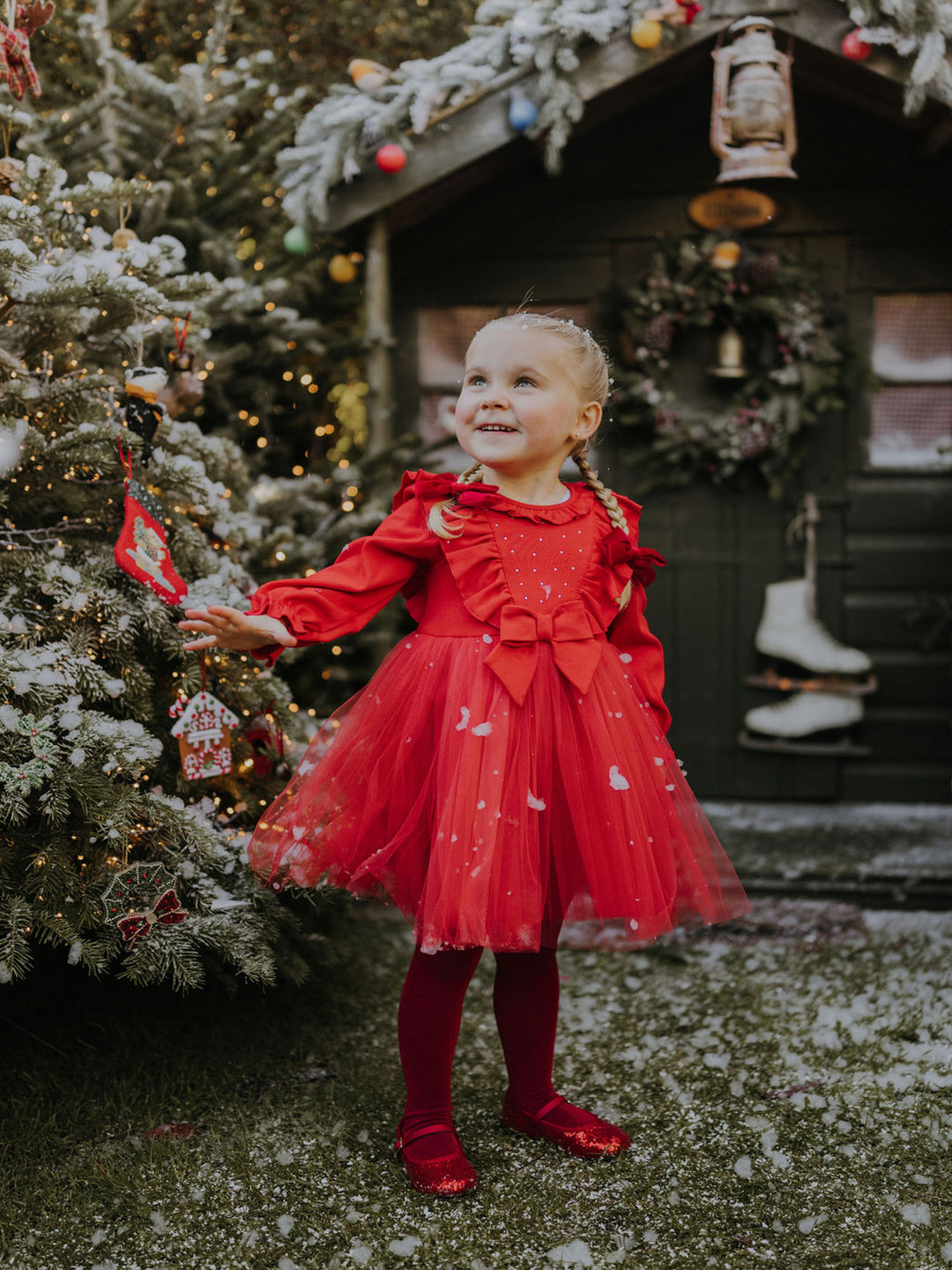 white christmas dresses Miranda Girls Red And Cream Christmas Dress Winter main image 1