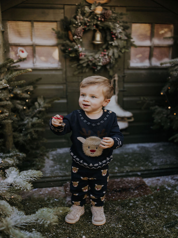 Name It Baby Boy Navy Reindeer Knitted Outfit Set  (0M-18M)