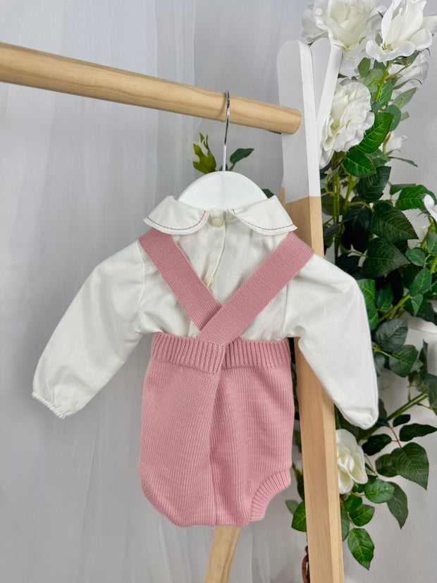 Pex Girls Bear Knitted Romper Set (0M - 12M) - Dusky Pink