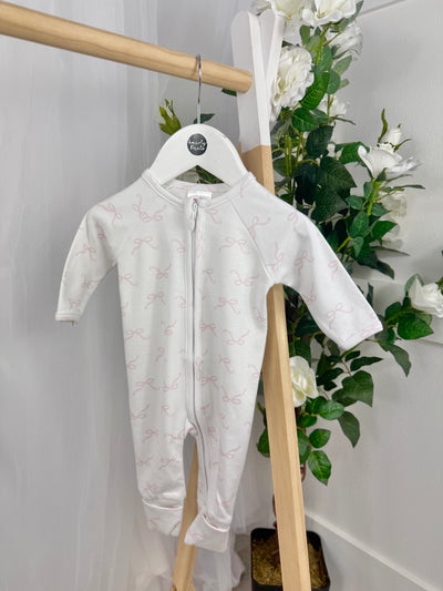 Pex Girls Pink Bow Zip Babygrow (0M - 9M)