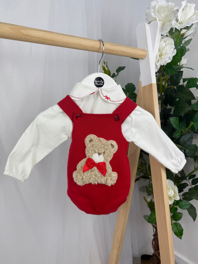 Pex Girls Bear Knitted Romper Set (0M - 24M) - Red