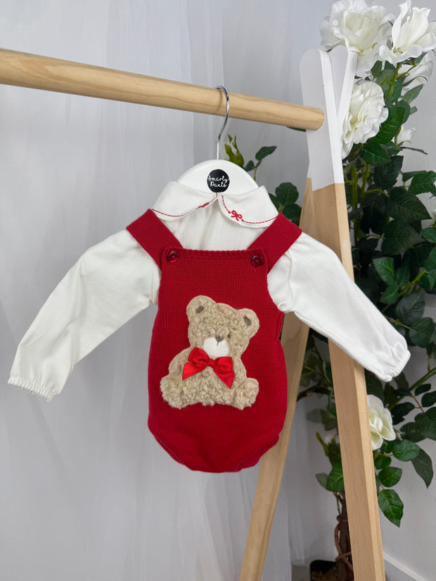 Pex Girls Bear Knitted Romper Set (0M - 24M) - Red