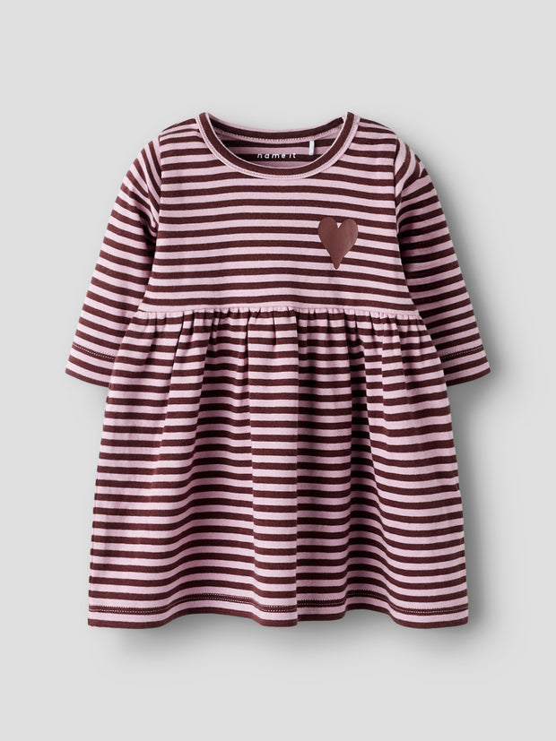 Name It Baby Girl Burgandy Striped Dress (0M-18M)